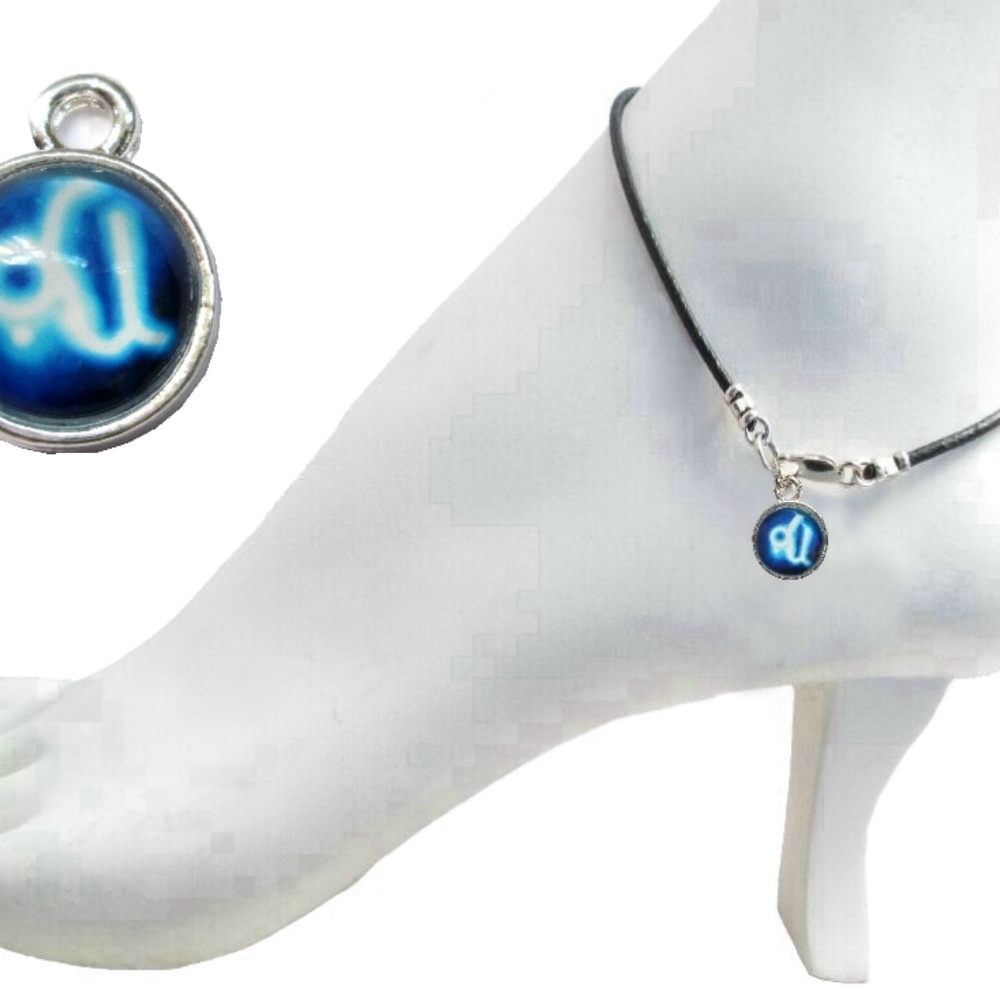 Black Leather Anklet ~  Capricorn Zodiac Charm